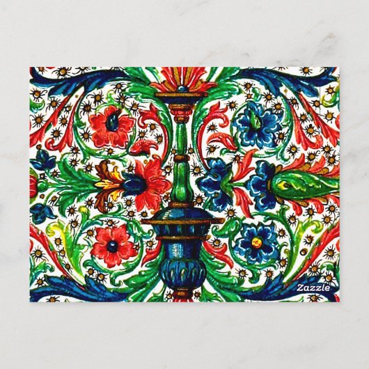 Jewel Tones Middeleeuws manuscript Bloemen Scrolls Briefkaart (Achterkant)