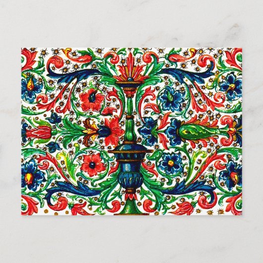 Jewel Tones Middeleeuws manuscript Bloemen Scrolls Briefkaart (Voorkant)