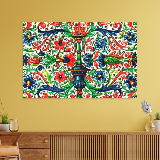 Jewel Tones Middeleeuws manuscript Bloemen Scrolls Canvas Afdruk (Insitu (Woonkamer))