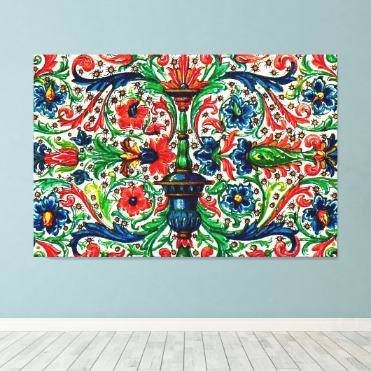Jewel Tones Middeleeuws manuscript Bloemen Scrolls Canvas Afdruk (Insitu (Houten vloer))