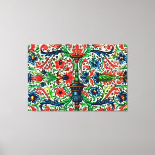 Jewel Tones Middeleeuws manuscript Bloemen Scrolls Canvas Afdruk