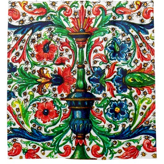 Jewel Tones Middeleeuws manuscript Bloemen Scrolls Douchegordijn (Voorkant)