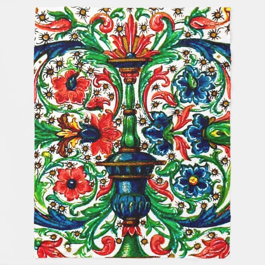 Jewel Tones Middeleeuws manuscript Bloemen Scrolls Fleece Deken (Voorkant)