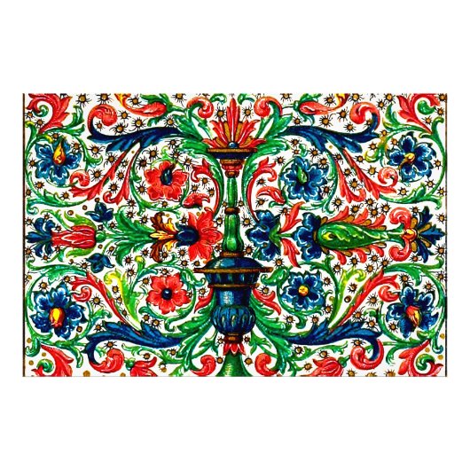 Jewel Tones Middeleeuws manuscript Bloemen Scrolls Foto Afdruk (Voorkant)