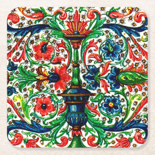 Jewel Tones Middeleeuws manuscript Bloemen Scrolls Kartonnen Onderzetters