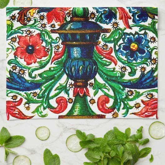 Jewel Tones Middeleeuws manuscript Bloemen Scrolls Theedoek (Gevouwen)