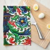 Jewel Tones Middeleeuws manuscript Bloemen Scrolls Theedoek (Quarter Fold)