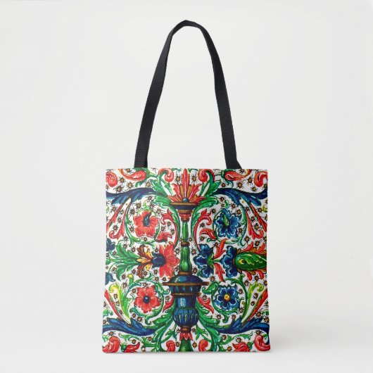 Jewel Tones Middeleeuws manuscript Bloemen Scrolls Tote Bag (Voorkant)