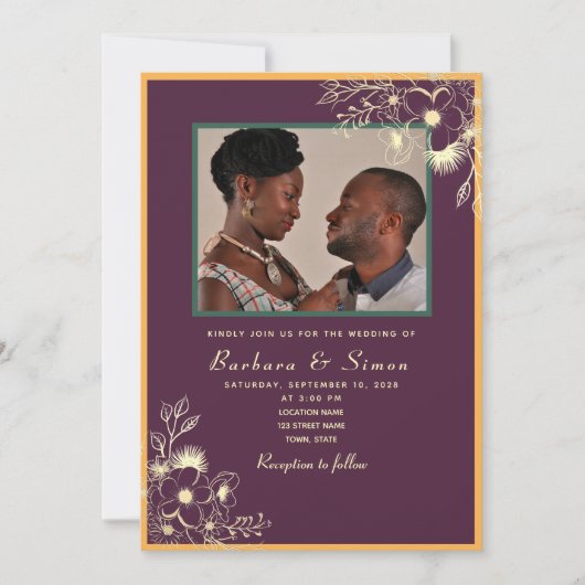 Jewel Tones Photo Wedding Invitation Kaart (Voorkant)