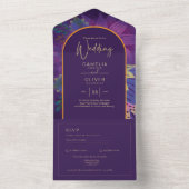 Jewel Tones Plum Paarse Berry Gold Wedding All In One Uitnodiging (Binnen)