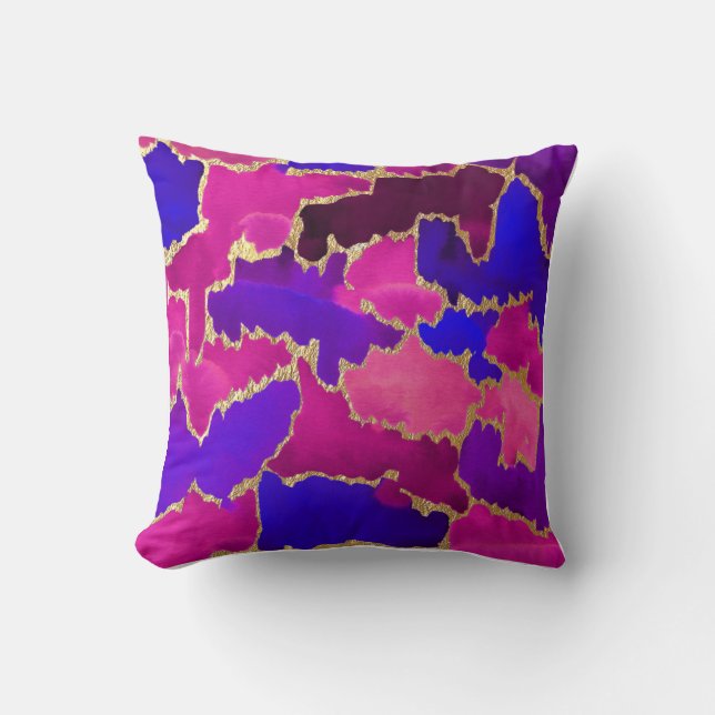 Jewel Tones Waterverf en Gold Foil Kussen (Voorkant)