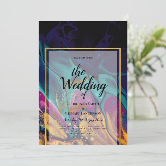 Jewel Tones WEDDING INK Plum Paars Blauwgroen Navy Kaart (Staand voorkant)