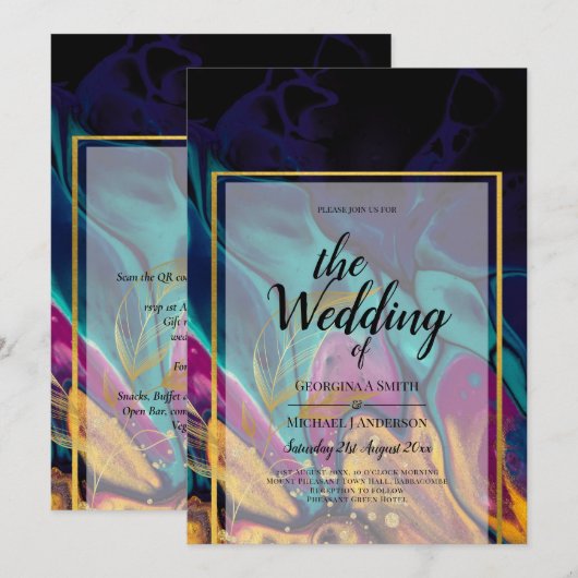 Jewel Tones WEDDING INK Plum Paars Blauwgroen Navy Kaart (Voorkant / Achterkant)