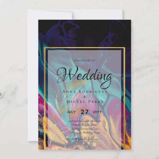 Jewel Tones WEDDING INK Plum Paars Blauwgroen Navy Kaart (Voorkant)