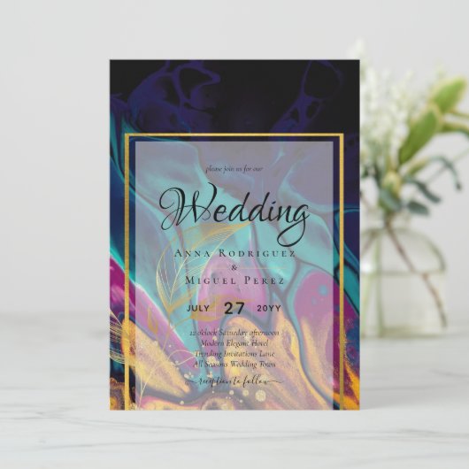 Jewel Tones WEDDING INK Plum Paars Blauwgroen Navy Kaart (Staand voorkant)