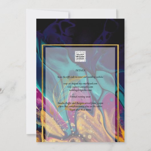 Jewel Tones WEDDING INK Plum Paars Blauwgroen Navy Kaart (Achterkant)