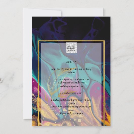 Jewel Tones WEDDING INK Plum Paars Blauwgroen Navy Kaart (Achterkant)