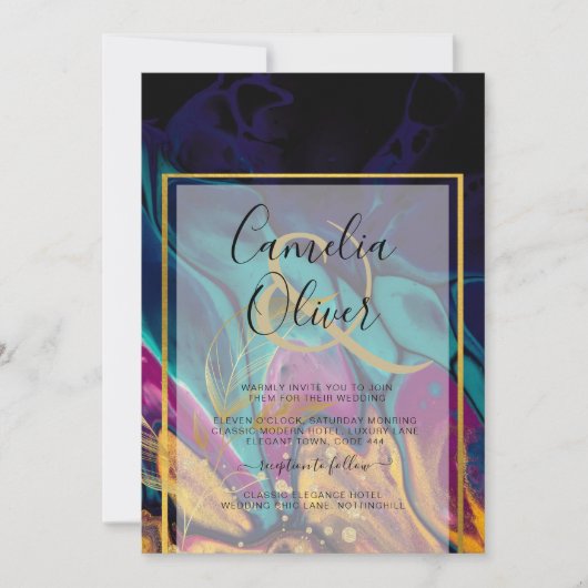 Jewel Tones WEDDING INK Plum Paars Blauwgroen Navy Kaart (Voorkant)
