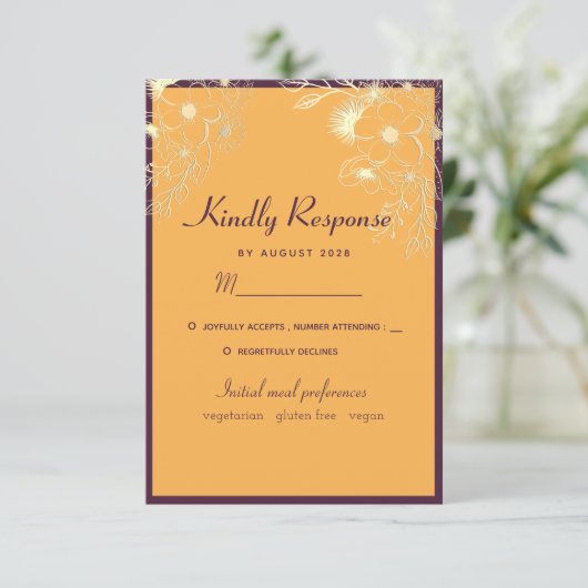 Jewel Tones Wedding RSVP Kaart (Staand voorkant)