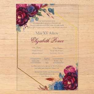 Jewel toon met kader Quinceañera Acryl Uitnodigingen