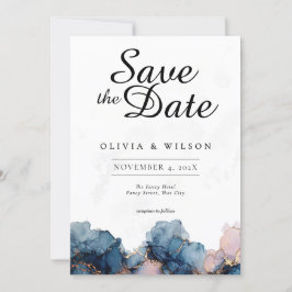 Jewel Toon Save The Date Kaart, Navy Blue Roos Gol Kaart