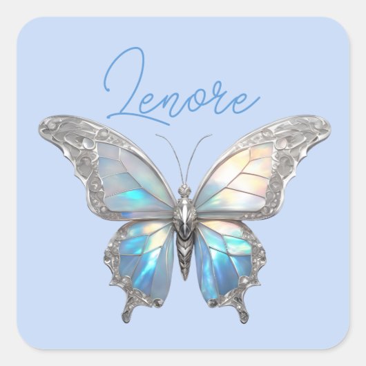 Jewel Vlinder Opal en Zilver Vierkante Sticker (Voorkant)