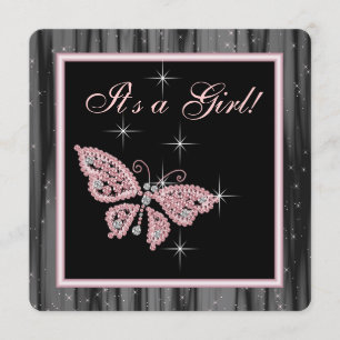 Jewel Vlinder Roze Zwart Baby Meisje Shower Kaart