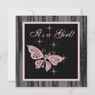 Jewel Vlinder Roze Zwart Baby Meisje Shower Kaart