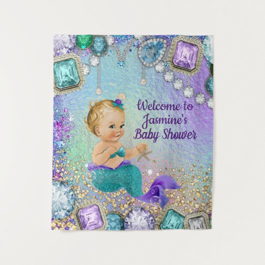 Jewel Zeemeermin Baby Shower Achtergrond Banner Wandkleed (Voorkant)