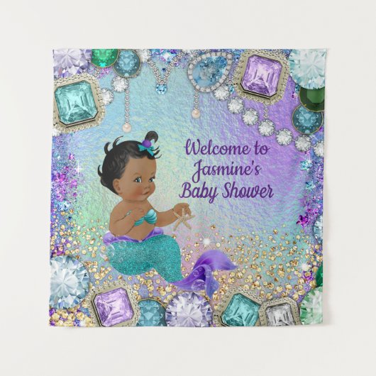 Jewel Zeemeermin Baby Shower Achtergrond Banners S Wandkleed (Voorkant)