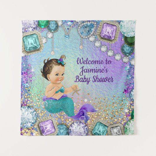 Jewel Zeemeermin Baby Shower Achtergrond Banners Wandkleed (Voorkant)