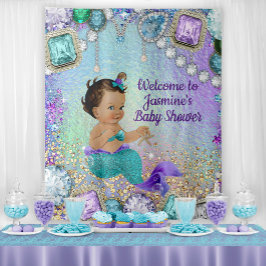 Jewel Zeemeermin Baby Shower Banner Achtergrond Wandkleed