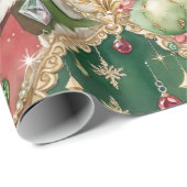 Jeweled Black Santa Waterverf Vintage Kerstmis Cadeaupapier (Rol Hoek)