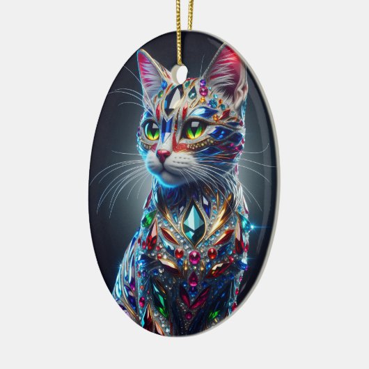 Jeweled Cat Keramisch Ornament (Links)