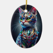 Jeweled Cat Keramisch Ornament (Voorkant)