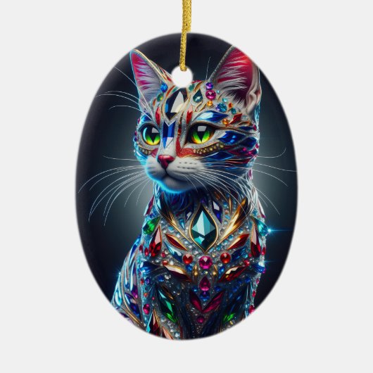 Jeweled Cat Keramisch Ornament (Voorkant)
