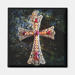JEWELED CROSS ON VELVET LOOK ACHTERGROND MAGNEET