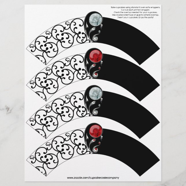 Jeweled Damask Cupcake Cosie - Red en Crystal (Voorkant)