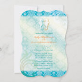 Jeweled Damask SeaHorse Starfish Beach Wedding Kaart (Achterkant)