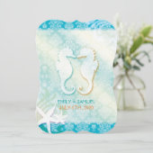 Jeweled Damask SeaHorse Starfish Beach Wedding Kaart (Staand voorkant)