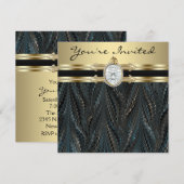 Jeweled Elegant Zwart Goud Vrouwen Verjaardagsfees Kaart (Voorkant / Achterkant)