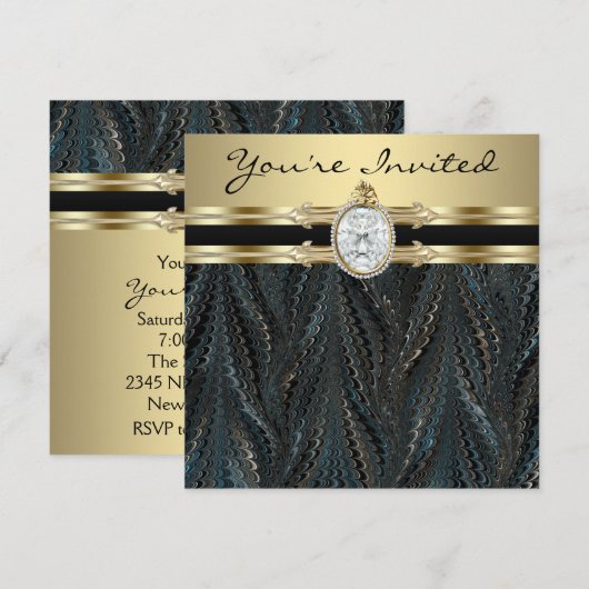 Jeweled Elegant Zwart Goud Vrouwen Verjaardagsfees Kaart (Voorkant / Achterkant)