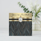 Jeweled Elegant Zwart Goud Vrouwen Verjaardagsfees Kaart (Staand voorkant)