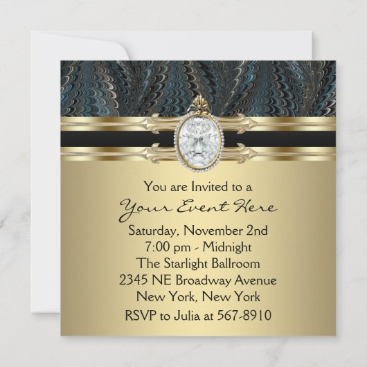 Jeweled Elegant Zwart Goud Vrouwen Verjaardagsfees Kaart (Achterkant)