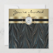 Jeweled Elegant Zwart Goud Vrouwen Verjaardagsfees Kaart (Voorkant)