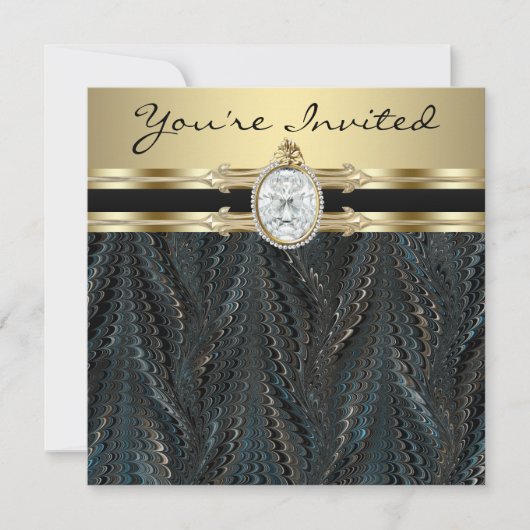 Jeweled Elegant Zwart Goud Vrouwen Verjaardagsfees Kaart (Voorkant)