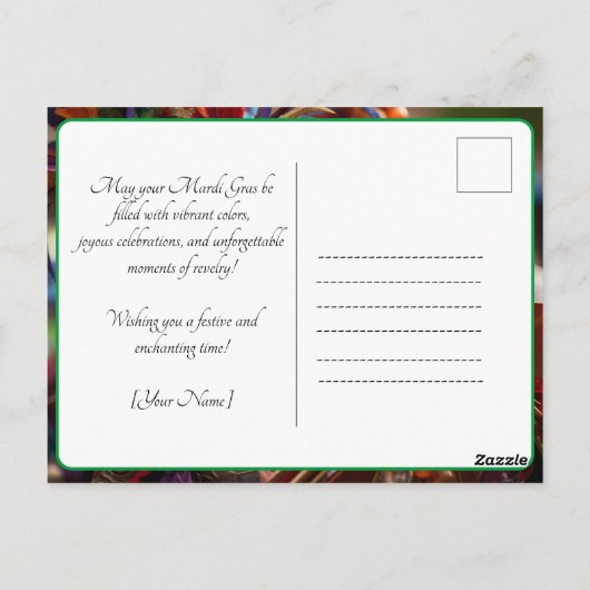 💜💛Jeweled Elegantie: Mardi Gras Splendor Briefkaart (Achterkant)