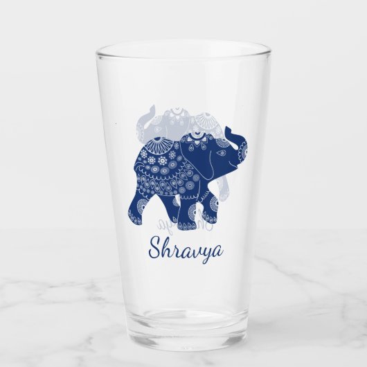 Jeweled Elephant Royal Blue Glas (Voorkant)