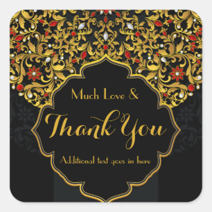 Jeweled Gold Red Black Floral Aangepast bedankt Vierkante Sticker