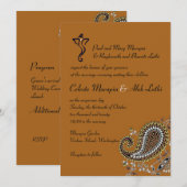 Jeweled Gold Silver Navy Paisley Hindu Wedding Kaart (Voorkant / Achterkant)